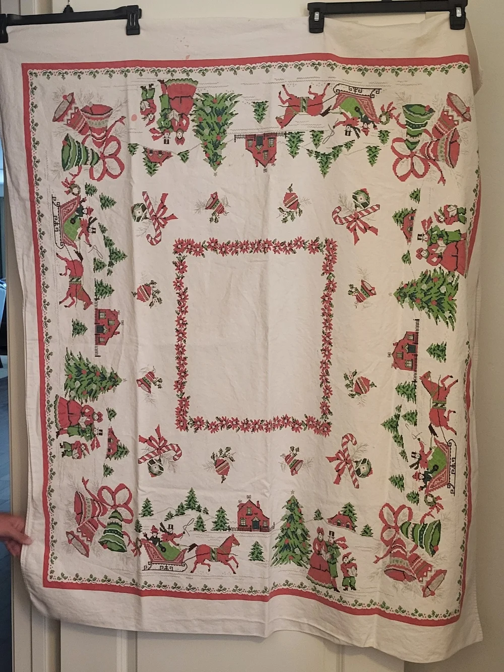 Festive Holiday Tablecloth - Red & Green Christmas Pattern